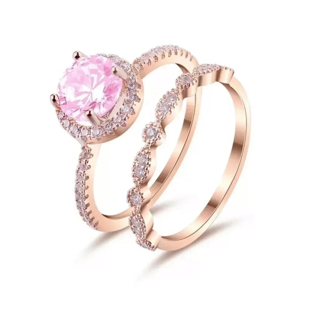 NEW! Dainty “Princess” 18K RG Sapphire Ring Set - Picture 7 of 7